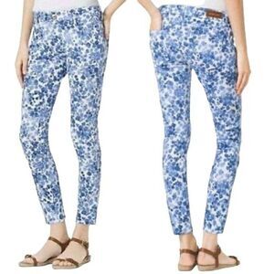 Michael Kors Izzy Skinny High Waisted Skinny‎ Crop Ankle Pants Blue Floral Sz 10